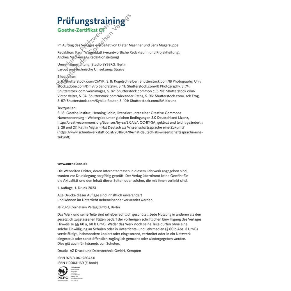 Prüfungstraining DaF Goethe Zertifikat C1 : Übungsbuch mit Lösungen