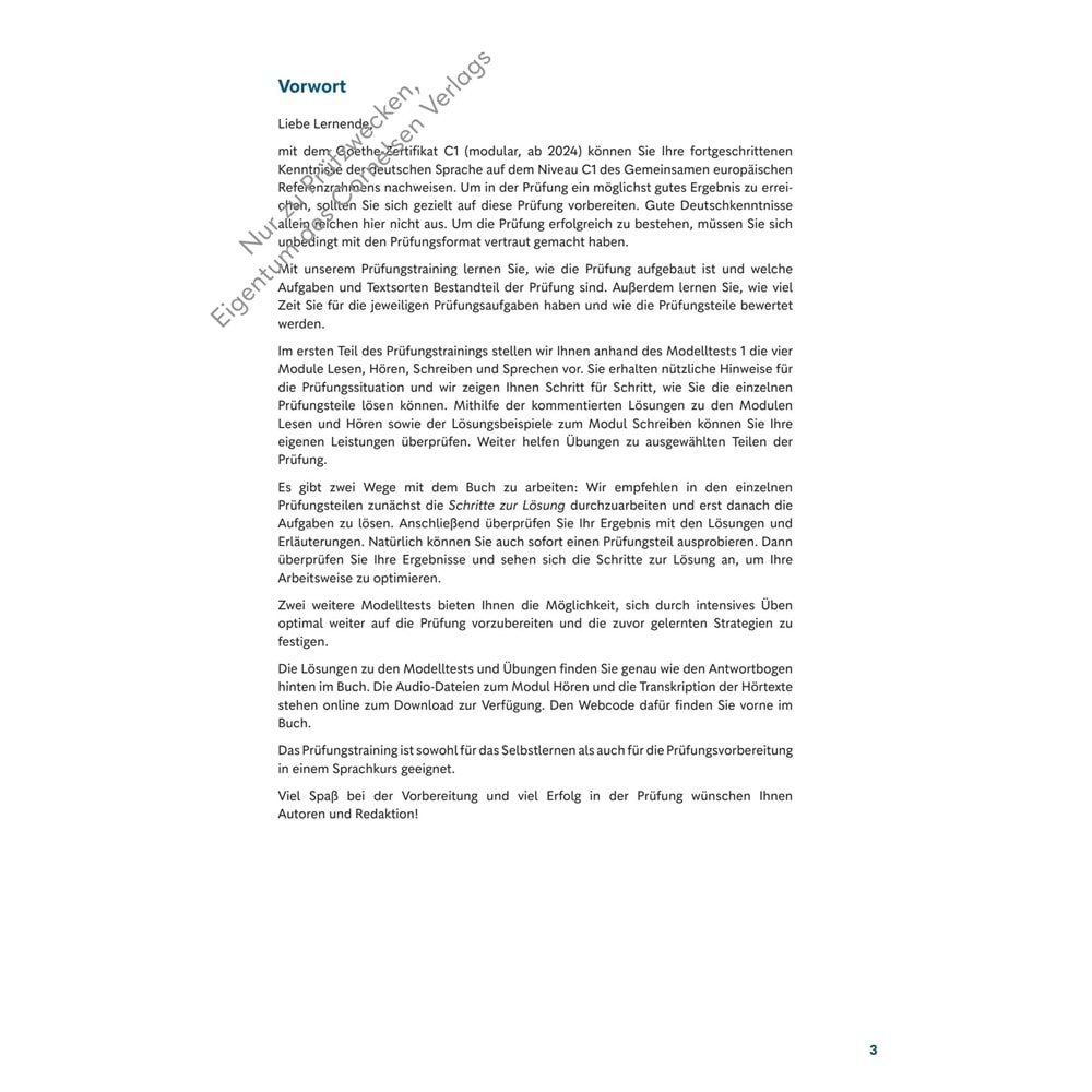 Prüfungstraining DaF Goethe Zertifikat C1 : Übungsbuch mit Lösungen
